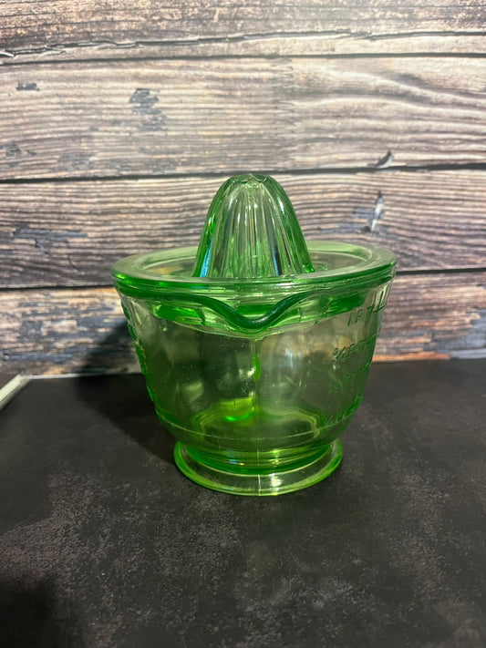 Antique Uranium Glass Hazel Atlas 2 Cup Measuring Cup and Juicer