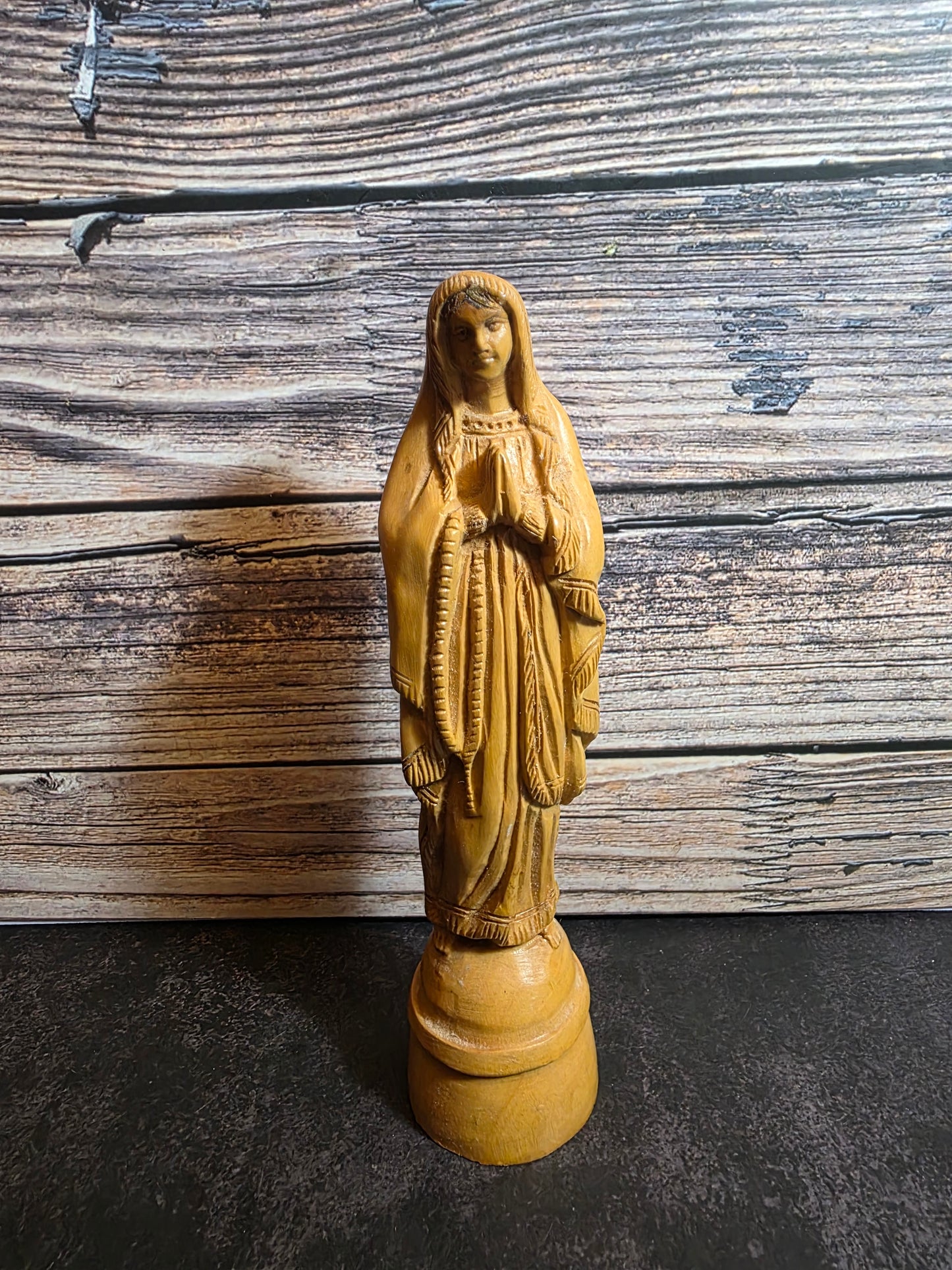 Antique Praying Mary Olive Wood Figurine