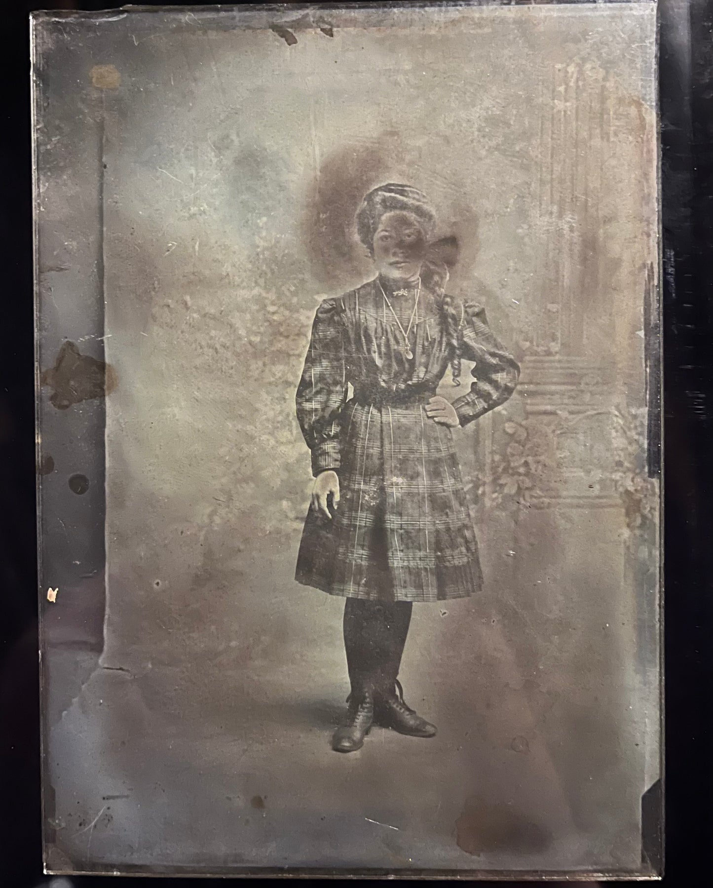 Antique Glass Negative Photo Lady (#7)