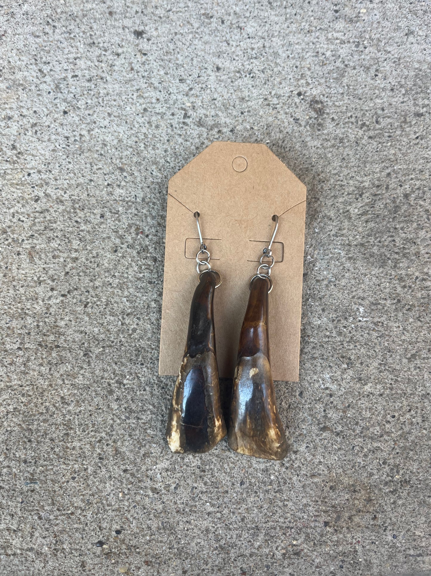 Antiqued Water Buffalo Teeth Earrings