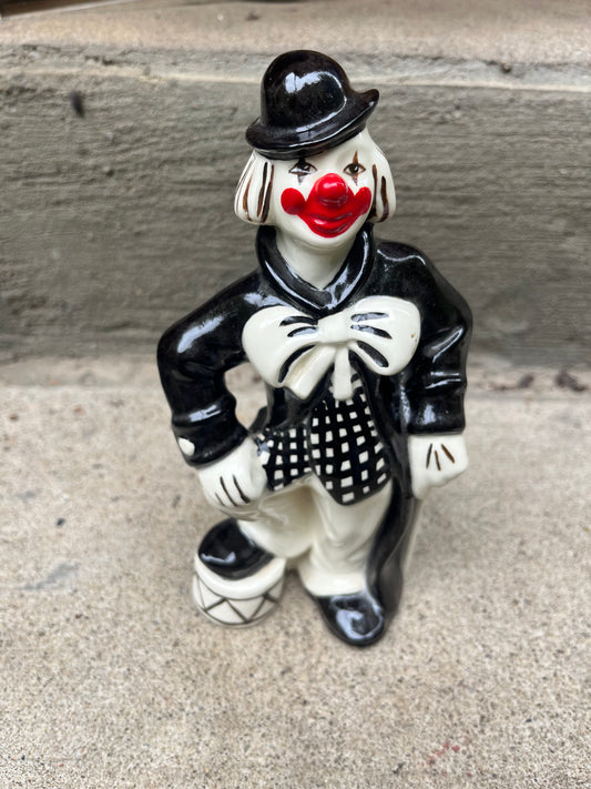 Black and White Ceramic Clown Figurine