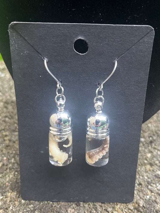 Octopus Tentacle Wet Specimen Earrings (Short)