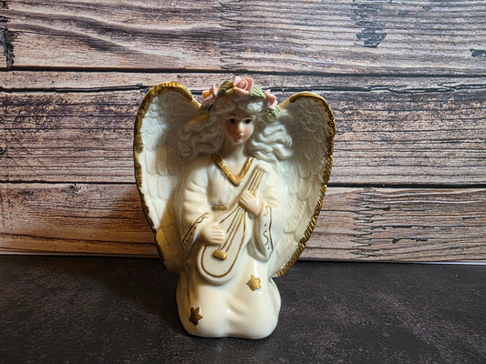 Vintage Porcelain Angel with Lute Candleholder