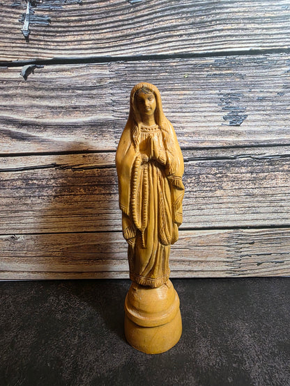 Antique Praying Mary Olive Wood Figurine