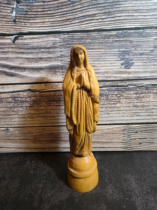 Antique Praying Mary Olive Wood Figurine