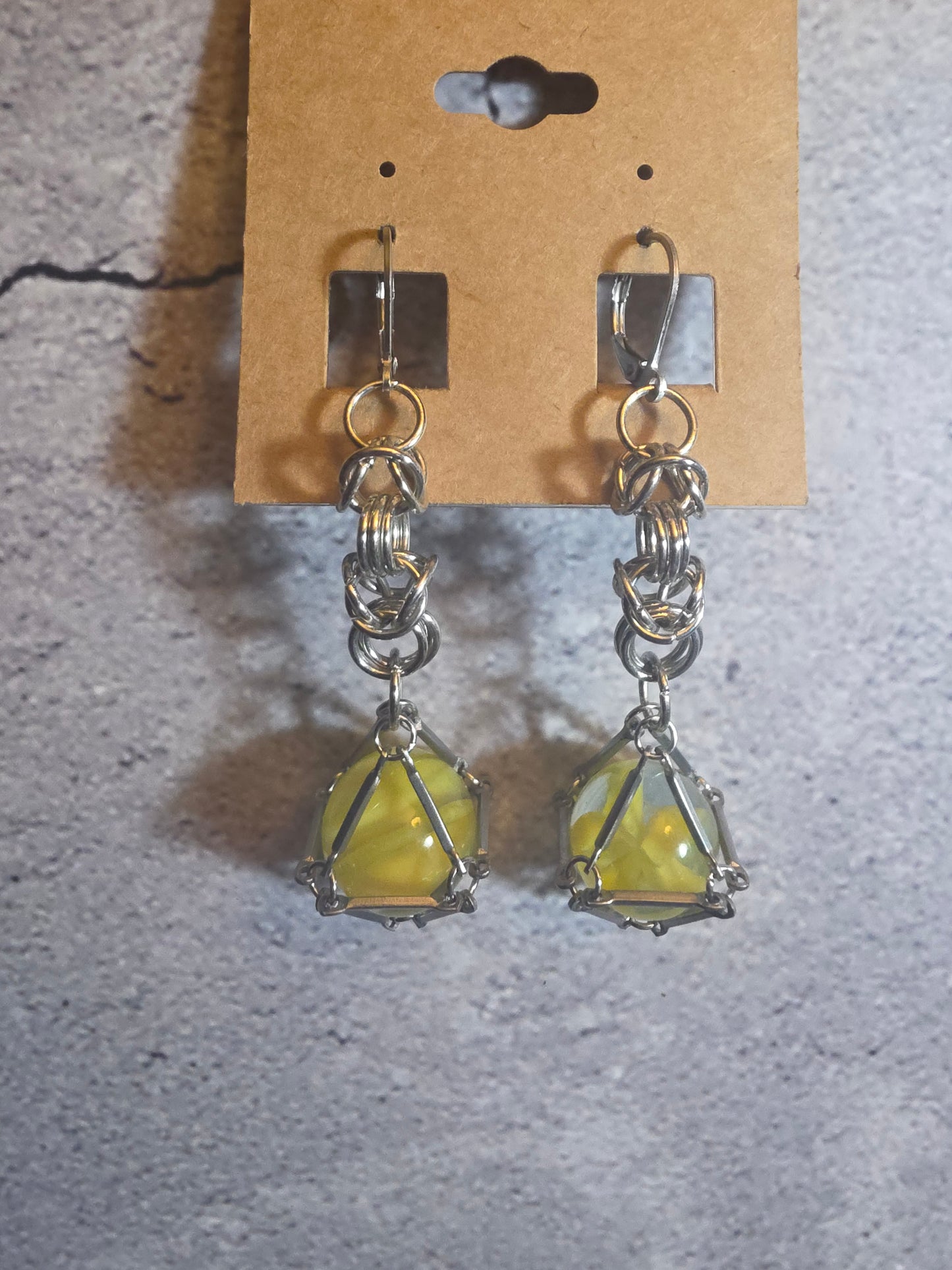 'Somebody's Favorite' Vintage Captive Marble Chainmail Earrings (Yellow/Clear)