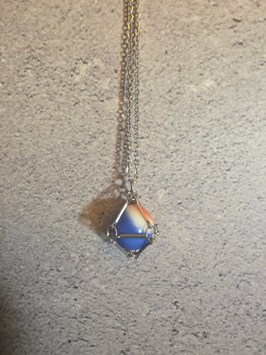'Somebody's Favorite' Vintage Captive Marble Necklace (Orange/White/Blue)