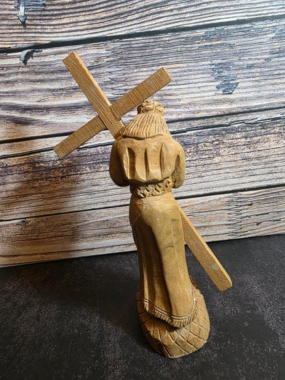 Antique Jesus Carrying Cross Olive Wood Figurine