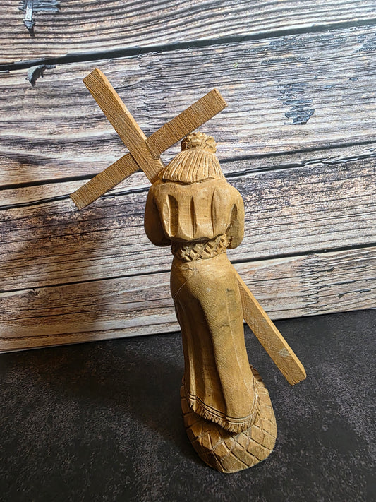 Antique Jesus Carrying Cross Olive Wood Figurine