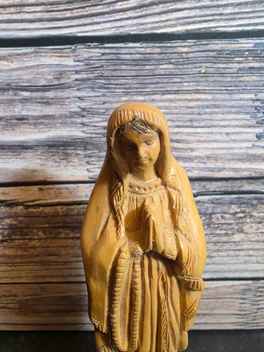 Antique Praying Mary Olive Wood Figurine