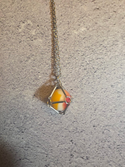 'Somebody's Favorite' Vintage Captive Marble Necklace (Red/White/Orange)