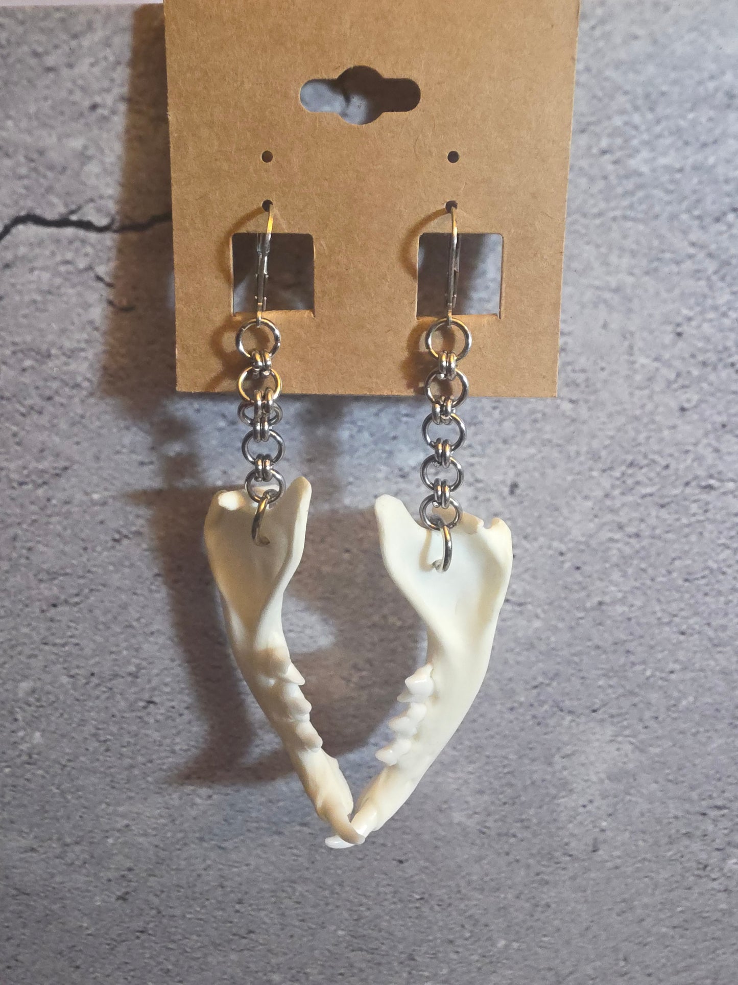 Cat Jawbone Chainmail Earrings