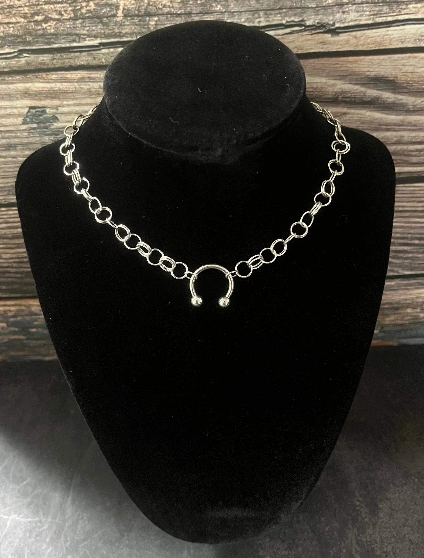 Silver Horseshoe Barbell Choker Necklace