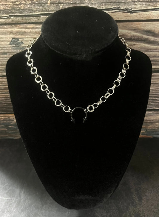 Black Spiked Horseshoe Barbell Choker Necklace